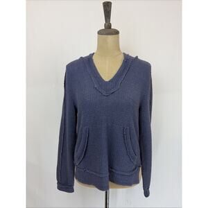 NWT XCVI Navy Thermal Hooded Long Sleeve Knit Top SMALL #0648